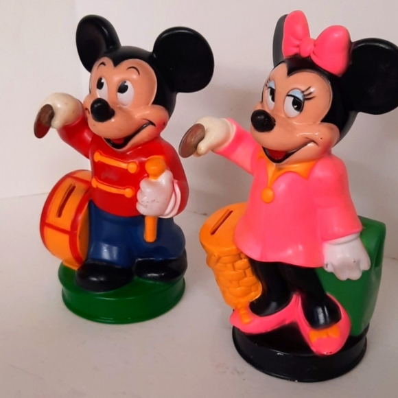 Play Pal Plastics Other - Vintage 1970s Mickey Mouse And Minnie Mouse 10 Inch Plastic Bank Set